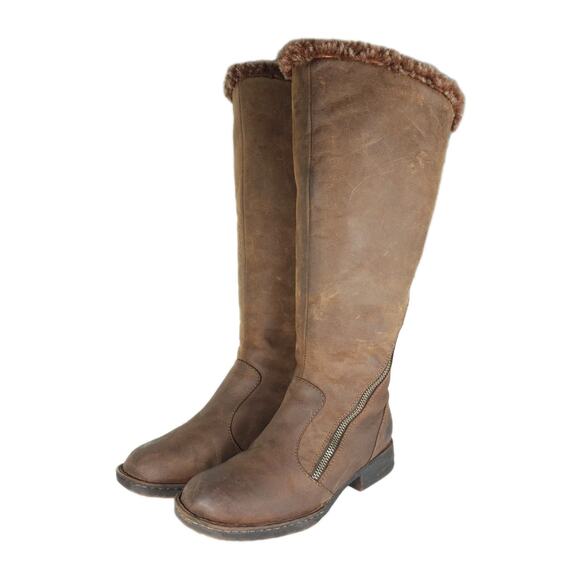 Born Women's Muna US7,5 Brown Leather Sheepskin Lined Side Zip Shearling Boots - Picture 1 of 16